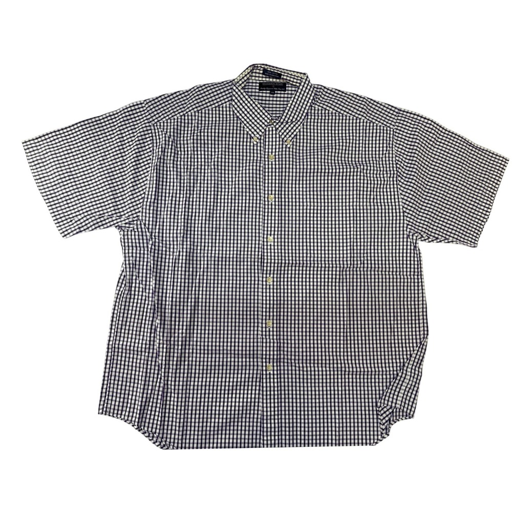 Hathaway Sport Mens 2XL Short Sleeve Gingham Button Down Shirt Navy Blue White